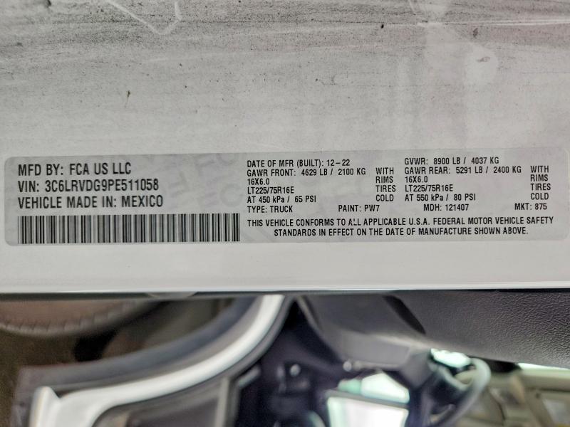 2023 Ram Promaster 2500 მანქანა იყიდება აუქციონზე, vin: 3C6LRVDG9PE511058, აუქციონის ნომერი: 55241166