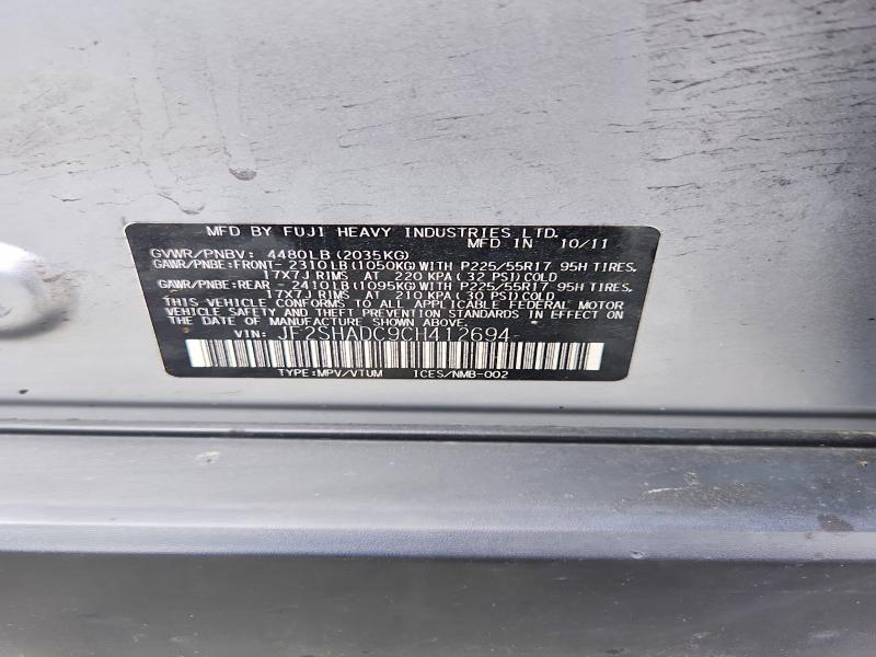 Продаж на аукціоні авто 2012 Subaru Forester, vin: JF2SHADC9CH412694, номер лоту: 54617156
