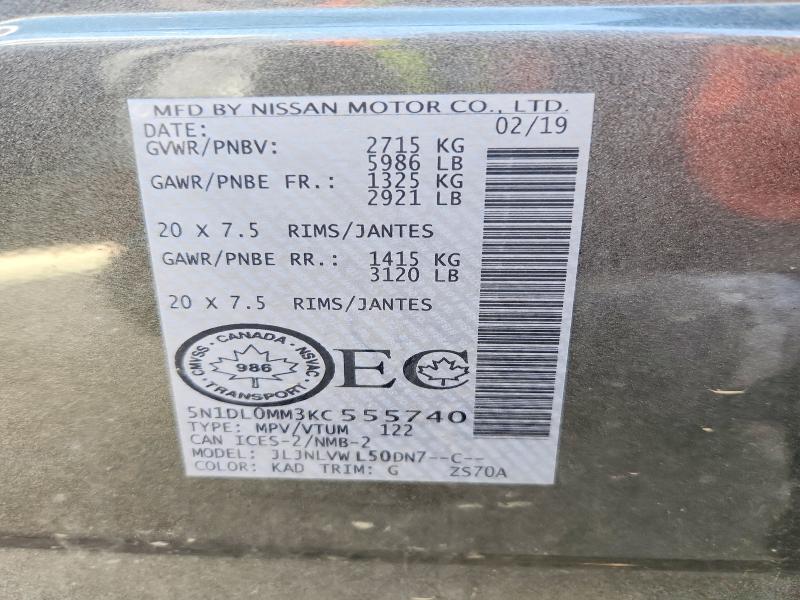 Aukcja sprzedaży 2019 Infiniti Qx60, vin: 5N1DL0MM3KC555740, numer aukcji: 51202276