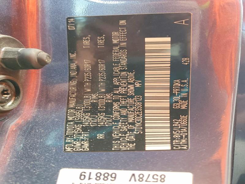 52523866 :رقم المزاد ، 5TDYK3DC2ES508123 vin ، 2014 Toyota Sienna مزاد بيع