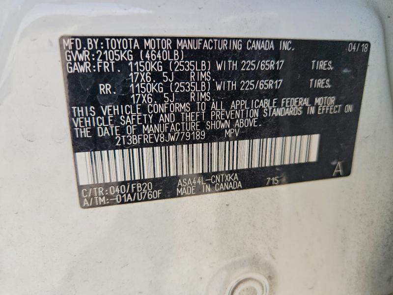 Aukcja sprzedaży 2018 Toyota Rav4, vin: 2T3BFREV8JW779189, numer aukcji: 53396436