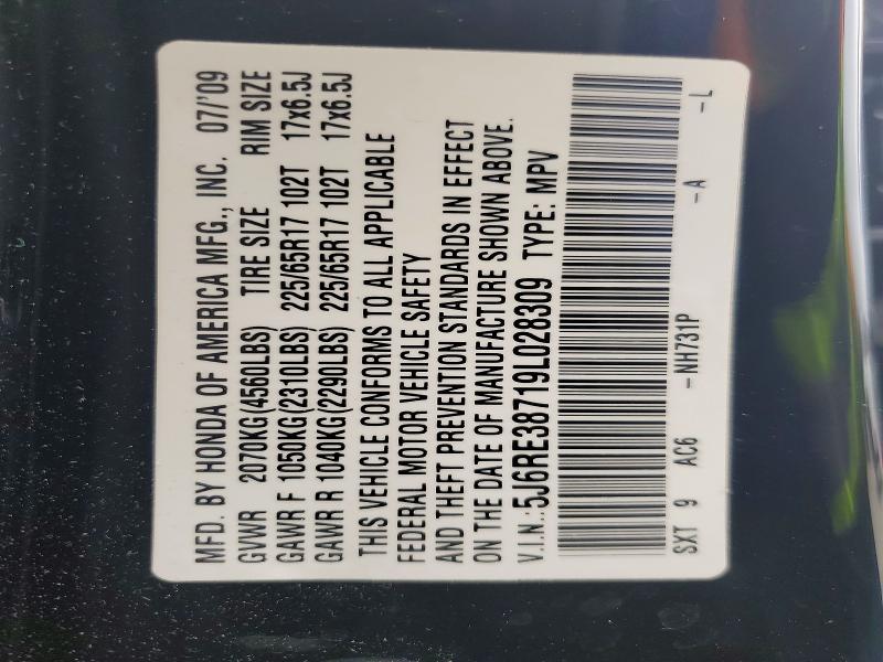 55166626 :رقم المزاد ، 5J6RE38719L028309 vin ، 2009 Honda Cr-v مزاد بيع