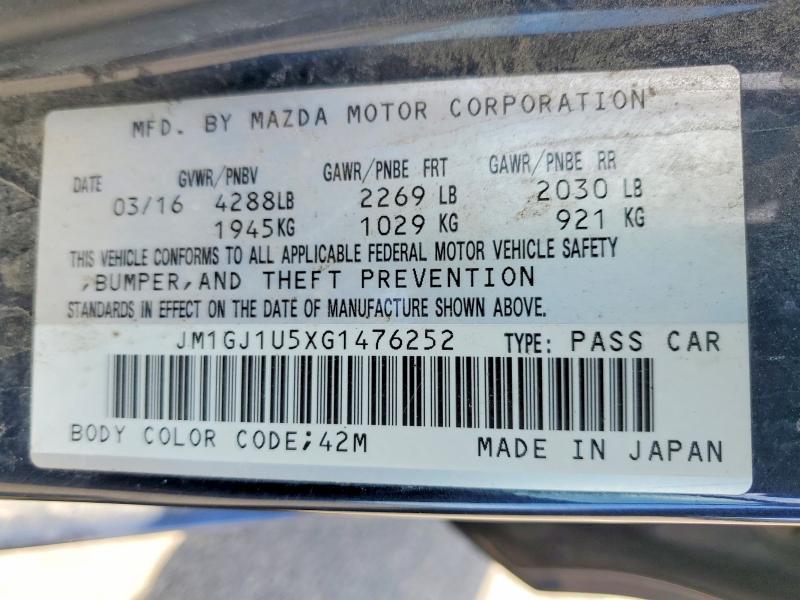 Продаж на аукціоні авто 2016 Mazda 6, vin: JM1GJ1U5XG1476252, номер лоту: 53594106