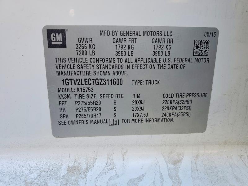 2016 Gmc Sierra მანქანა იყიდება აუქციონზე, vin: 1GTV2LEC7GZ311600, აუქციონის ნომერი: 52036876