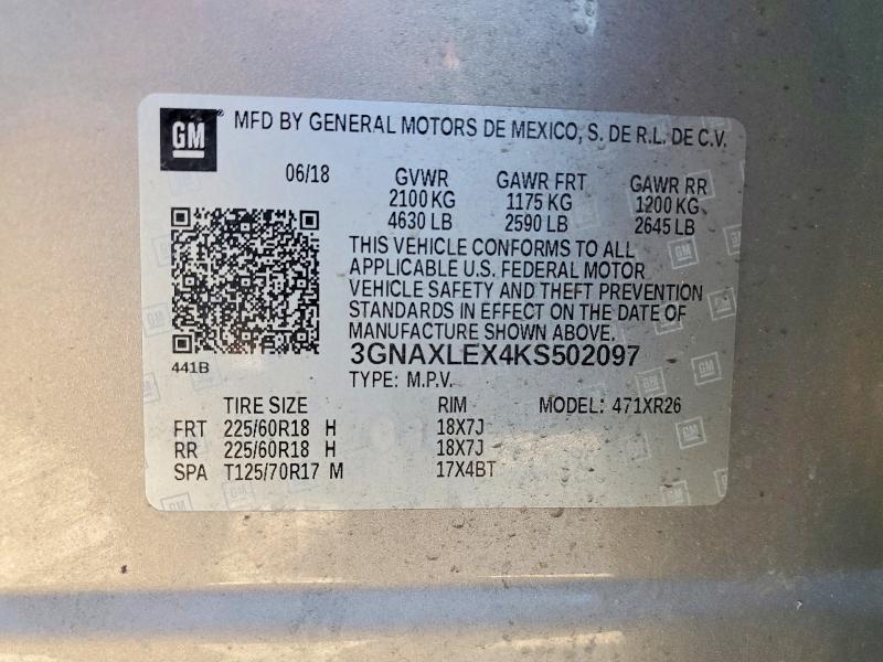 Продажа на аукционе авто 2019 Chevrolet Equinox, vin: 3GNAXLEX4KS502097, номер лота: 55179896