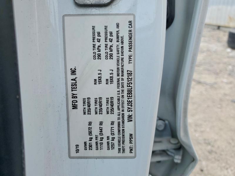 54326126 :رقم المزاد ، 5YJ3E1EB8LF512187 vin ، 2020 Tesla Model 3 مزاد بيع