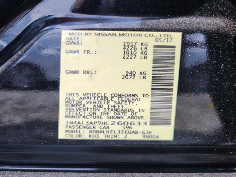 55344986 :رقم المزاد ، 1N4AL3AP9HC260633 vin ، 2017 Nissan Altima مزاد بيع