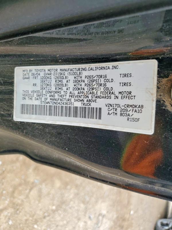 2004 Toyota Tacoma მანქანა იყიდება აუქციონზე, vin: 5TEWN72N04Z436351, აუქციონის ნომერი: 48538316