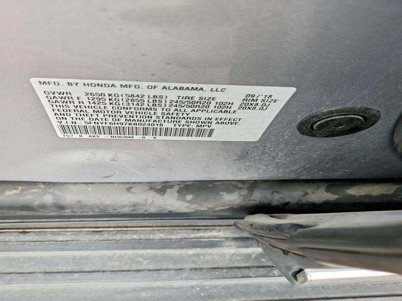 Продажа на аукционе авто 2019 Honda Pilot, vin: 5FNYF6H97KB024016, номер лота: 54345176