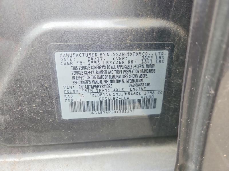 Продажа на аукционе авто 2017 Nissan Sentra, vin: 3N1AB7AP5HY321393, номер лота: 54172236