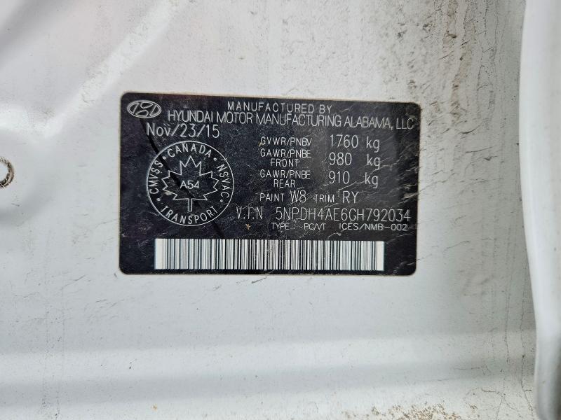 52158866 :رقم المزاد ، 5NPDH4AE6GH792034 vin ، 2016 Hyundai Elantra مزاد بيع