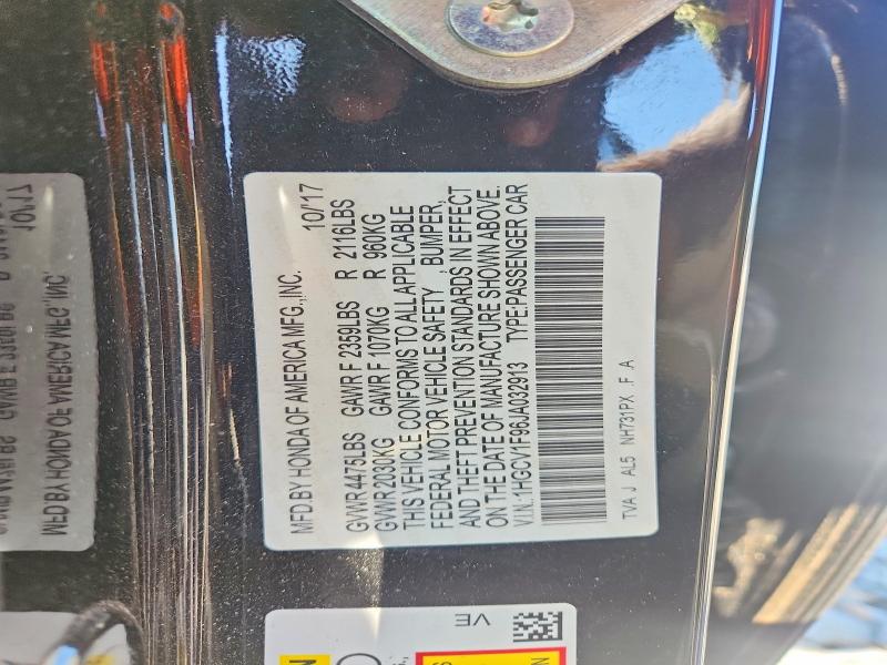 52557386 :رقم المزاد ، 1HGCV1F96JA032913 vin ، 2018 Honda Accord مزاد بيع