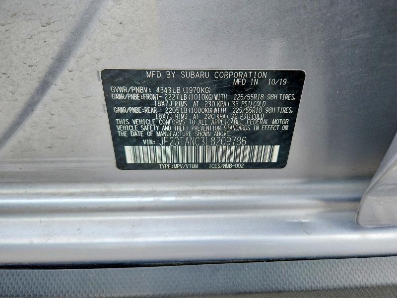 55033996 :رقم المزاد ، JF2GTANC3L8209786 vin ، 2020 Subaru Crosstrek مزاد بيع