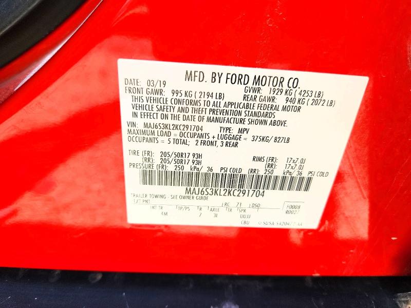 Продаж на аукціоні авто 2019 Ford Ecosport, vin: MAJ6S3KL2KC291704, номер лоту: 52822156