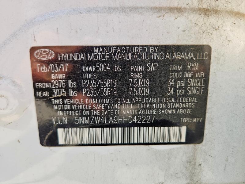 2017 Hyundai Santa Fe Sport მანქანა იყიდება აუქციონზე, vin: 5NMZW4LA9HH042227, აუქციონის ნომერი: 53610686