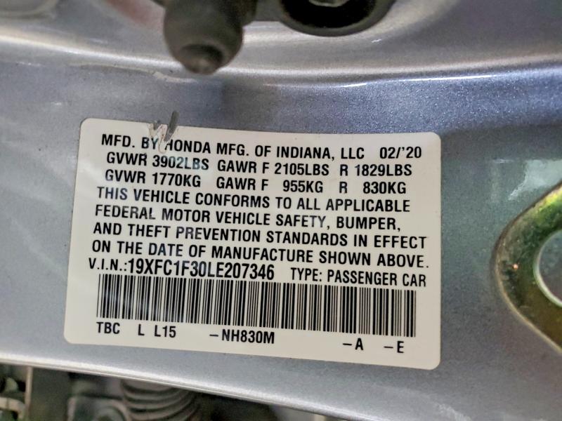 Aukcja sprzedaży 2020 Honda Civic, vin: 19XFC1F30LE207346, numer aukcji: 54165846