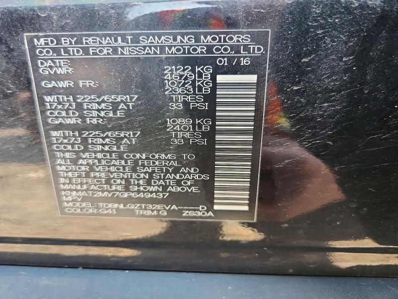 2016 Nissan Rogue მანქანა იყიდება აუქციონზე, vin: KNMAT2MV7GP649437, აუქციონის ნომერი: 54042526