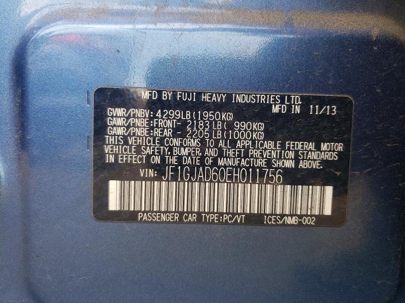 Aukcja sprzedaży 2014 Subaru Impreza, vin: JF1GJAD60EH011756, numer aukcji: 54826046