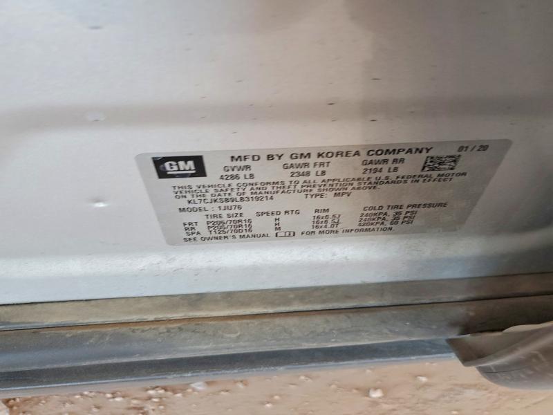Продаж на аукціоні авто 2020 Chevrolet Trax, vin: KL7CJKSB9LB319214, номер лоту: 54448976