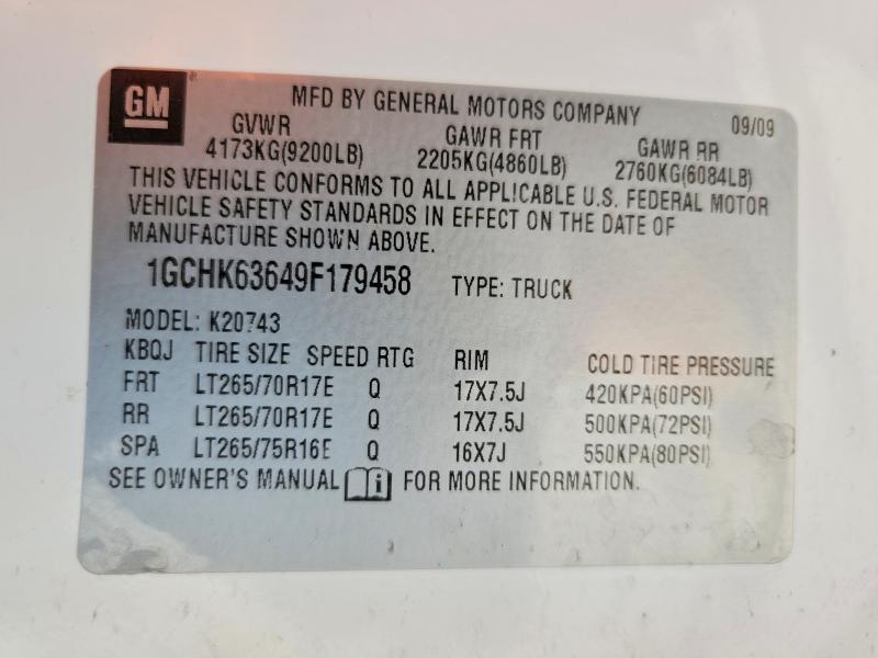 53543436 :رقم المزاد ، 1GCHK63649F179458 vin ، 2009 Chevrolet Silverado مزاد بيع