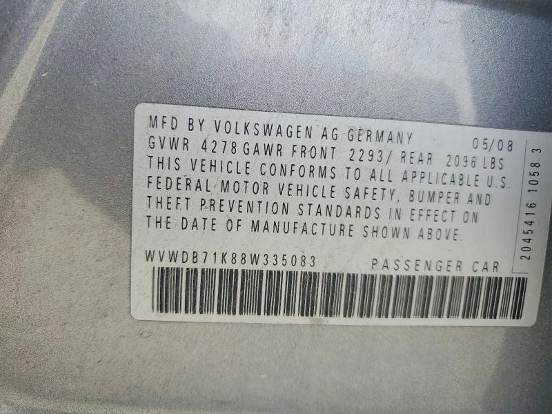 53316236 :رقم المزاد ، WVWDB71K88W335083 vin ، 2008 Volkswagen Rabbit مزاد بيع