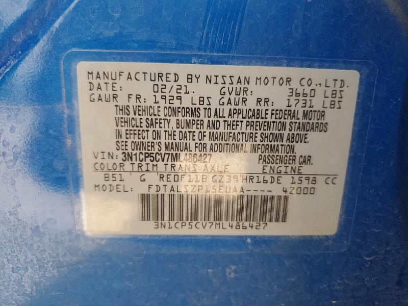 Продажа на аукционе авто 2021 Nissan Kicks, vin: 3N1CP5CV7ML486427, номер лота: 53268056