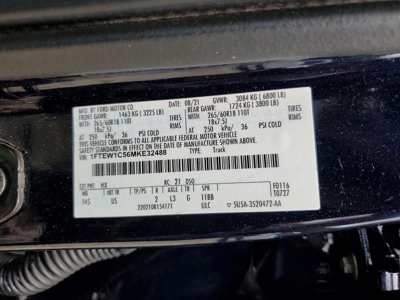Aukcja sprzedaży 2021 Ford F150, vin: 1FTEW1C56MKE32488, numer aukcji: 55283216