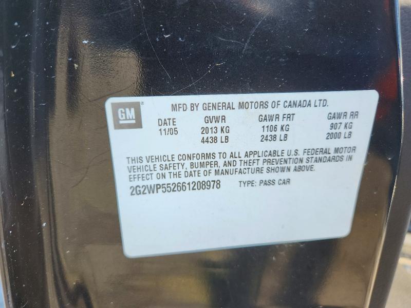 2006 Pontiac Grand Prix მანქანა იყიდება აუქციონზე, vin: 2G2WP552661208978, აუქციონის ნომერი: 51880636