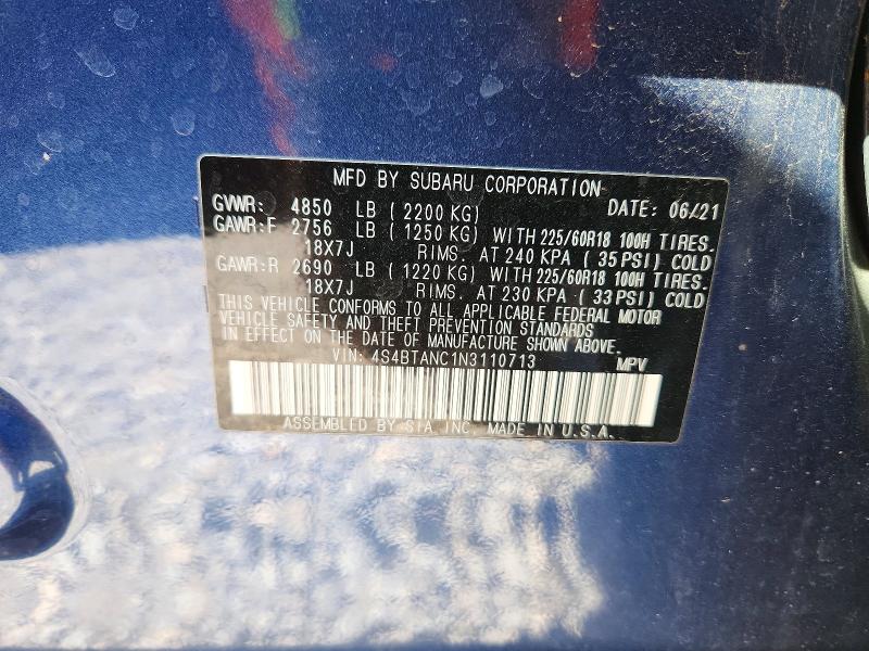 Продаж на аукціоні авто 2022 Subaru Outback, vin: 4S4BTANC1N3110713, номер лоту: 51967566
