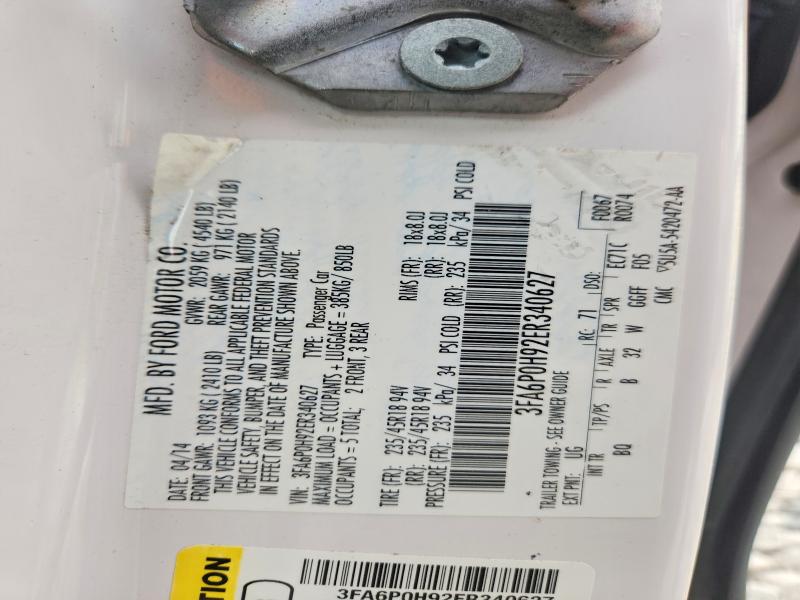 2014 Ford Fusion მანქანა იყიდება აუქციონზე, vin: 3FA6P0H92ER340627, აუქციონის ნომერი: 53724316
