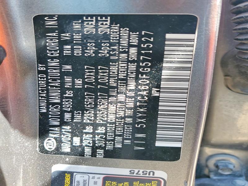 Auction sale of the 2015 Kia Sorento, vin: 5XYKTCA60FG571527, lot number: 52391776
