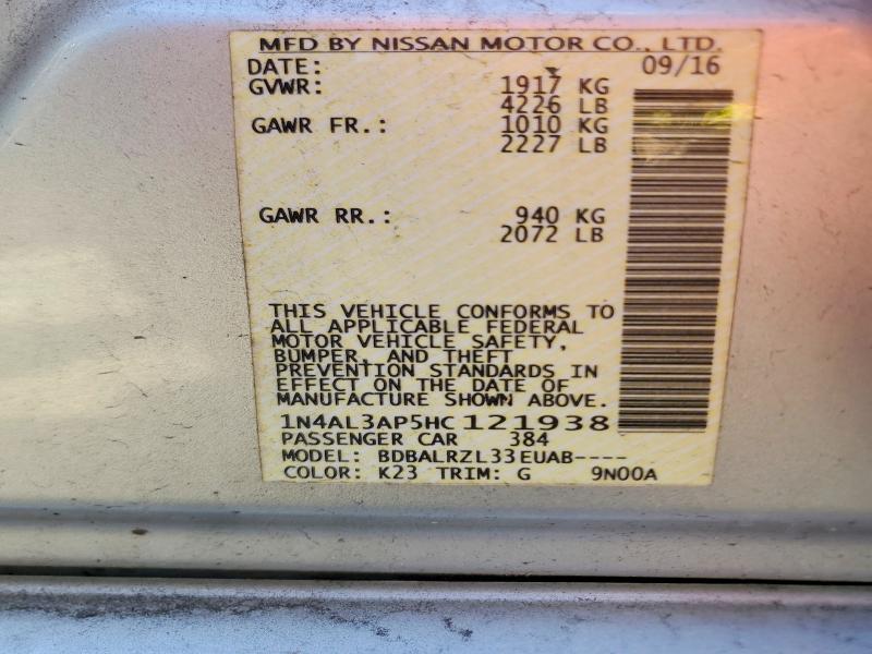 Aukcja sprzedaży 2017 Nissan Altima, vin: 1N4AL3AP5HC121938, numer aukcji: 52751696