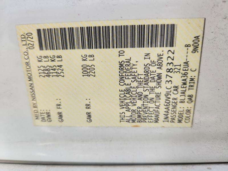 55043806 :رقم المزاد ، 1N4AA6DV9LC378322 vin ، 2020 Nissan Maxima مزاد بيع
