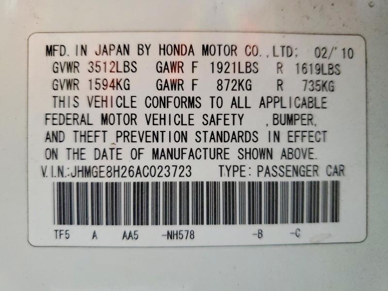 Продажа на аукционе авто 2010 Honda Fit, vin: JHMGE8H26AC023723, номер лота: 54149546