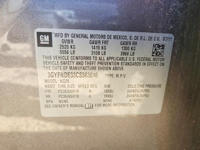 52828596 :رقم المزاد ، 3GYFNDE33CS503616 vin ، 2012 Cadillac Srx مزاد بيع