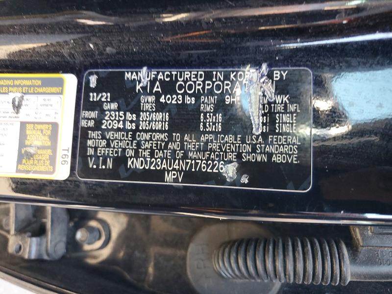 51707056 :رقم المزاد ، KNDJ23AU4N7176226 vin ، 2022 Kia Soul مزاد بيع