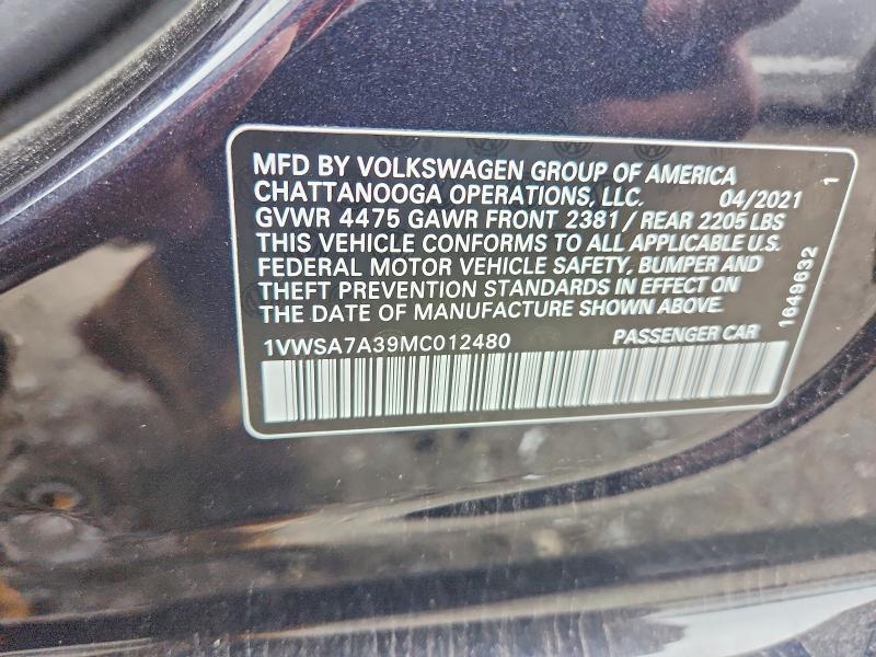 Aukcja sprzedaży 2021 Volkswagen Passat, vin: 1VWSA7A39MC012480, numer aukcji: 53721686