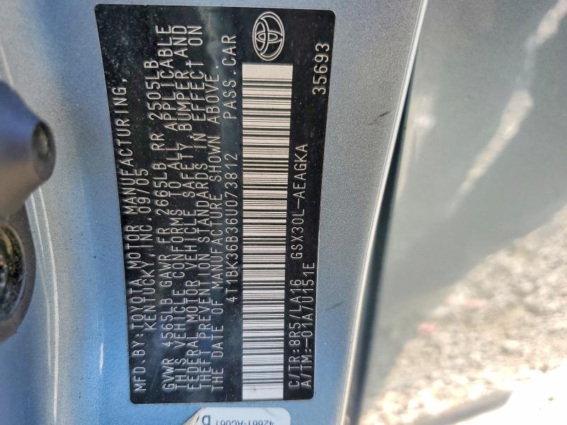 2006 Toyota Avalon მანქანა იყიდება აუქციონზე, vin: 4T1BK36B36U073812, აუქციონის ნომერი: 53896326
