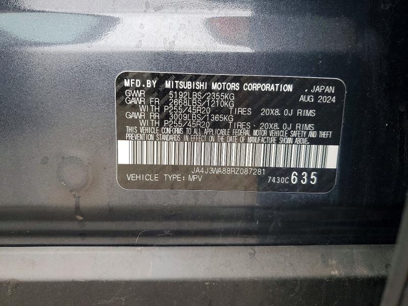 2024 Mitsubishi Outlander მანქანა იყიდება აუქციონზე, vin: JA4J3WA88RZ087281, აუქციონის ნომერი: 52962876