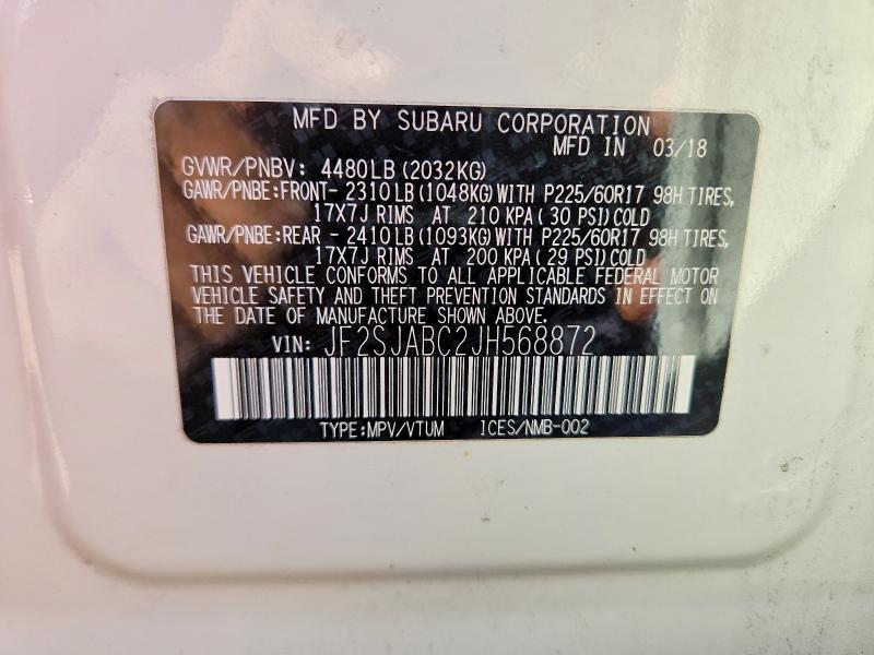 Продажа на аукционе авто 2018 Subaru Forester, vin: JF2SJABC2JH568872, номер лота: 51779886