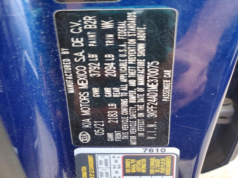 54410266 :رقم المزاد ، 3KPF24AD1ME370075 vin ، 2021 Kia Forte مزاد بيع