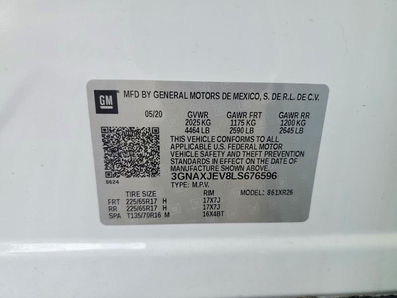 2020 Chevrolet Equinox მანქანა იყიდება აუქციონზე, vin: 3GNAXJEV8LS676596, აუქციონის ნომერი: 53526906