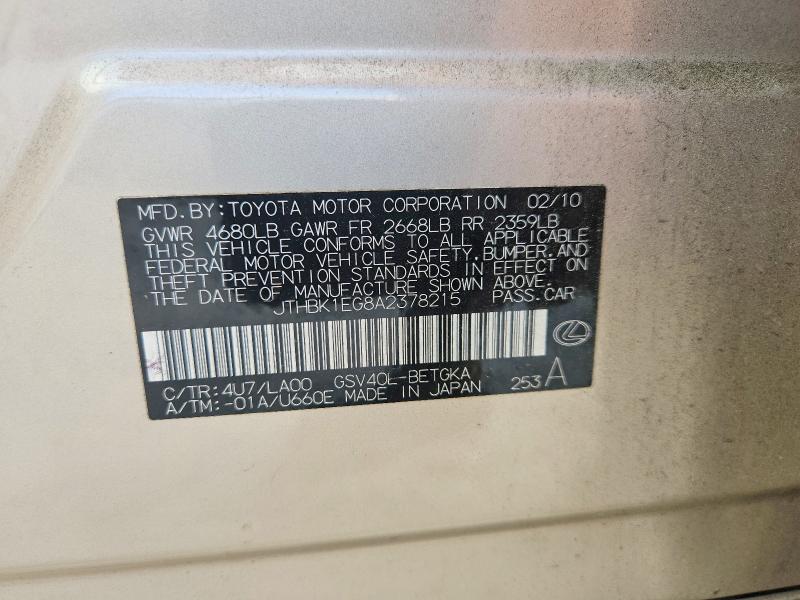 Aukcja sprzedaży 2010 Lexus Es, vin: JTHBK1EG8A2378215, numer aukcji: 54963576