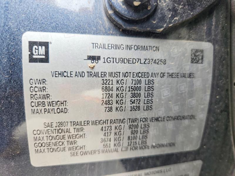 53362936 :رقم المزاد ، 1GTU9DED7LZ374258 vin ، 2020 Gmc Sierra مزاد بيع