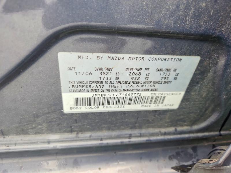 Aukcja sprzedaży 2007 Mazda 3, vin: JM1BK32F671669772, numer aukcji: 54215556