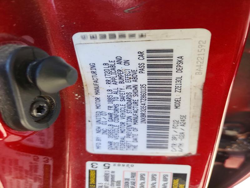 Aukcja sprzedaży 2007 Toyota Corolla, vin: 1NXBR32E47Z860135, numer aukcji: 52372606