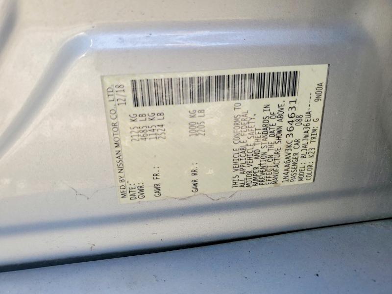 2019 Nissan Maxima მანქანა იყიდება აუქციონზე, vin: 1N4AA6AV3KC364631, აუქციონის ნომერი: 53250026