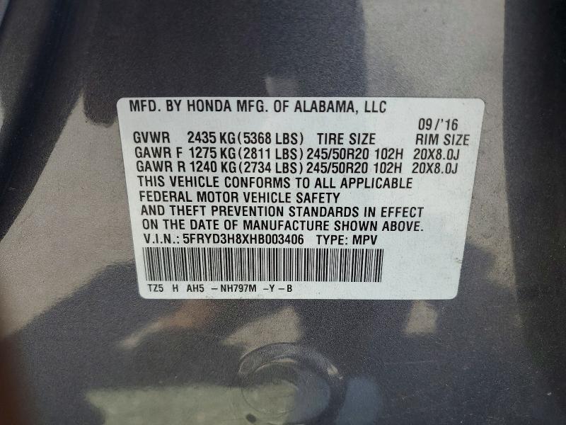 53361756 :رقم المزاد ، 5FRYD3H8XHB003406 vin ، 2017 Acura Mdx مزاد بيع