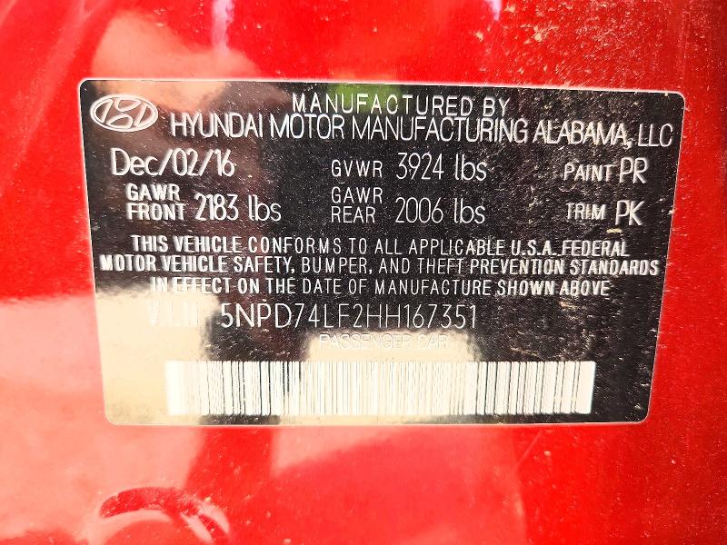 2017 Hyundai Elantra მანქანა იყიდება აუქციონზე, vin: 5NPD74LF2HH167351, აუქციონის ნომერი: 53935986