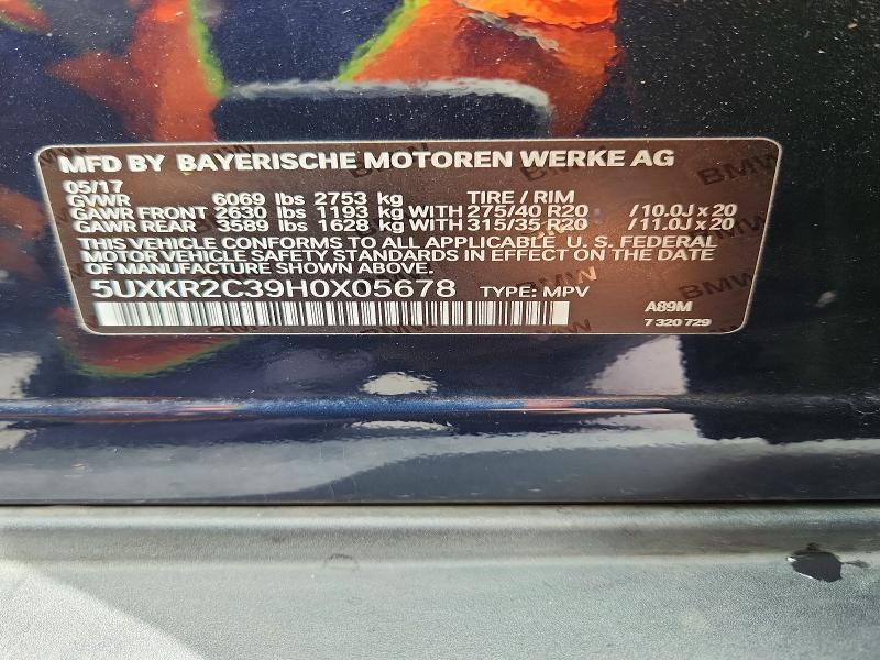 55365746 :رقم المزاد ، 5UXKR2C39H0X05678 vin ، 2017 Bmw X5 مزاد بيع